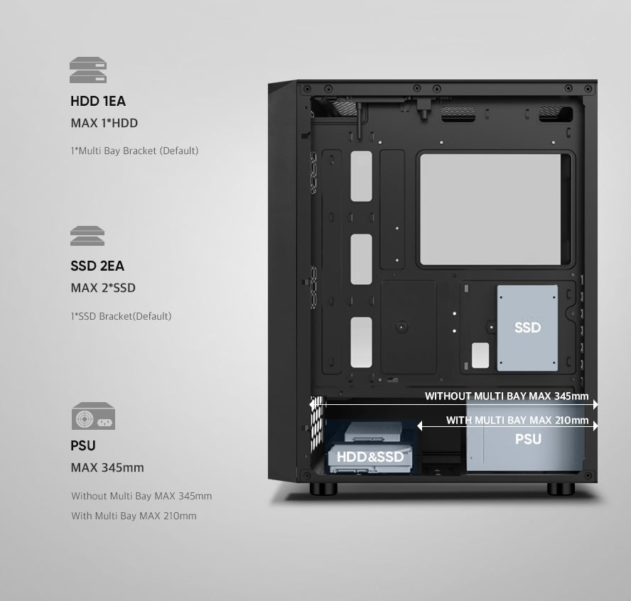 PC gamer case - G30 BLACK TRUE FORCE - Tempered glass