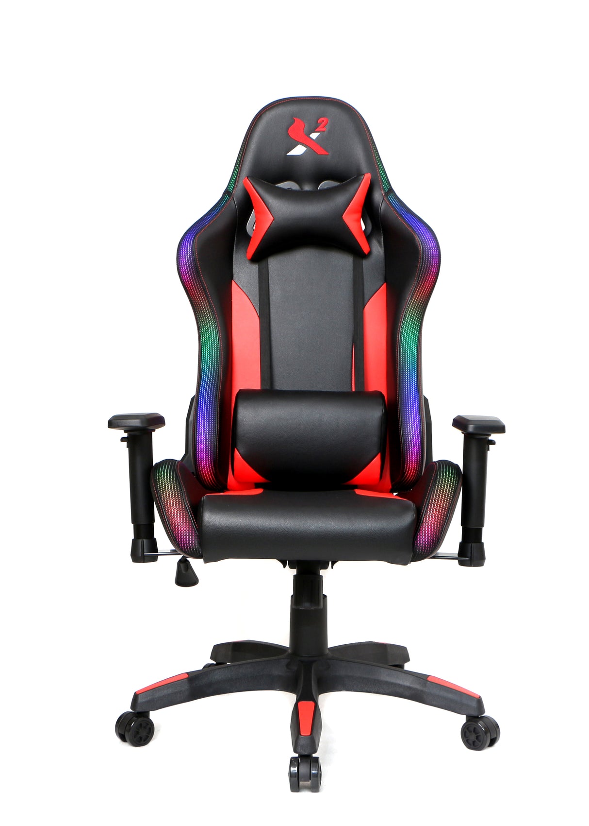 X2 Gaming Stoel - Met nekkussen Verstelbaar - RGB Lichten - Ergonomisch - Bureau Stoel - PVC leer - Nylon Wielen - 54x69.5x133cm (LxWxH) Spire