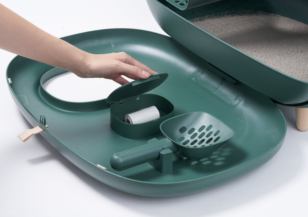 Kattenbak groen - inclusief kattenbakschepje - gesloten ontwerp - lekvrij en geurvrij SpirePets
