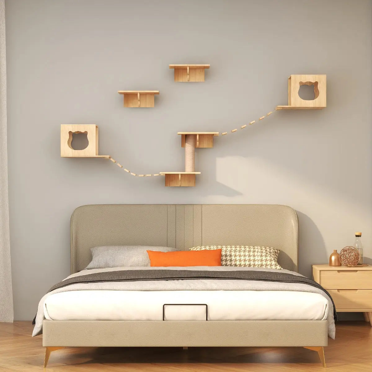 Katten klimwand | 2 Ladders krabpaal en 2 huisjes | Kat Klimmuur | Huisdieren | Vermaak voor katten Coolgods