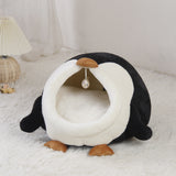 Kattenmand -  Warm - Half-ingesloten - Kussen - Schattige Pinguïn - Kleur Zwart en Wit SpirePets