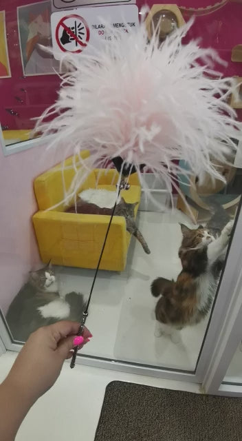 Katzenrute mit rosa Straußenfederbündel | Länge 500 mm | Katzen-Angelrute | Katzen | Katzenspielzeug