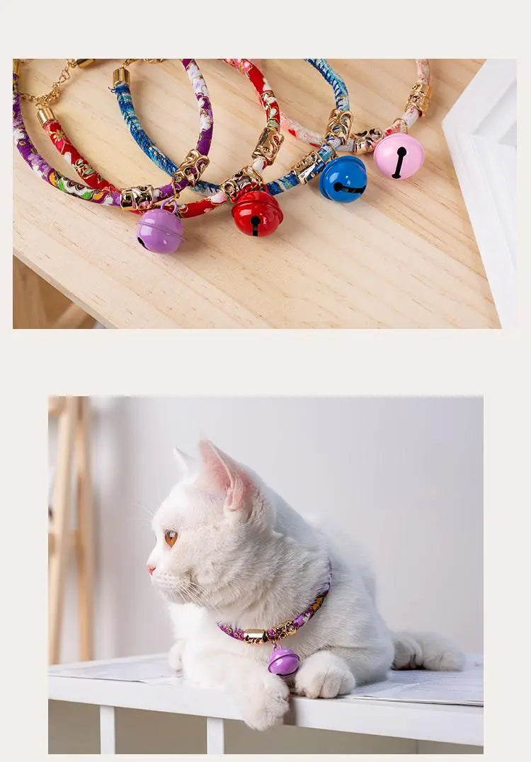 Halsband katten roze met bel - Japans - verstelbaar in lengte - 29 tot 36 cm - kattehalsband - halsbandje Coolgods