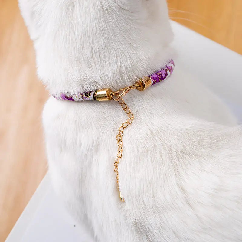 Halsband katten paars met bel - Japans - verstelbaar in lengte - 29 tot 36 cm - kattehalsband - halsbandje Coolgods