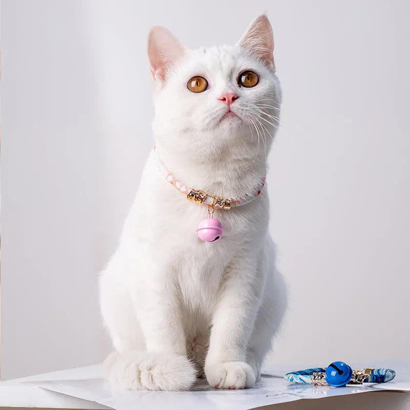 Halsband katten paars met bel - Japans - verstelbaar in lengte - 29 tot 36 cm - kattehalsband - halsbandje Coolgods